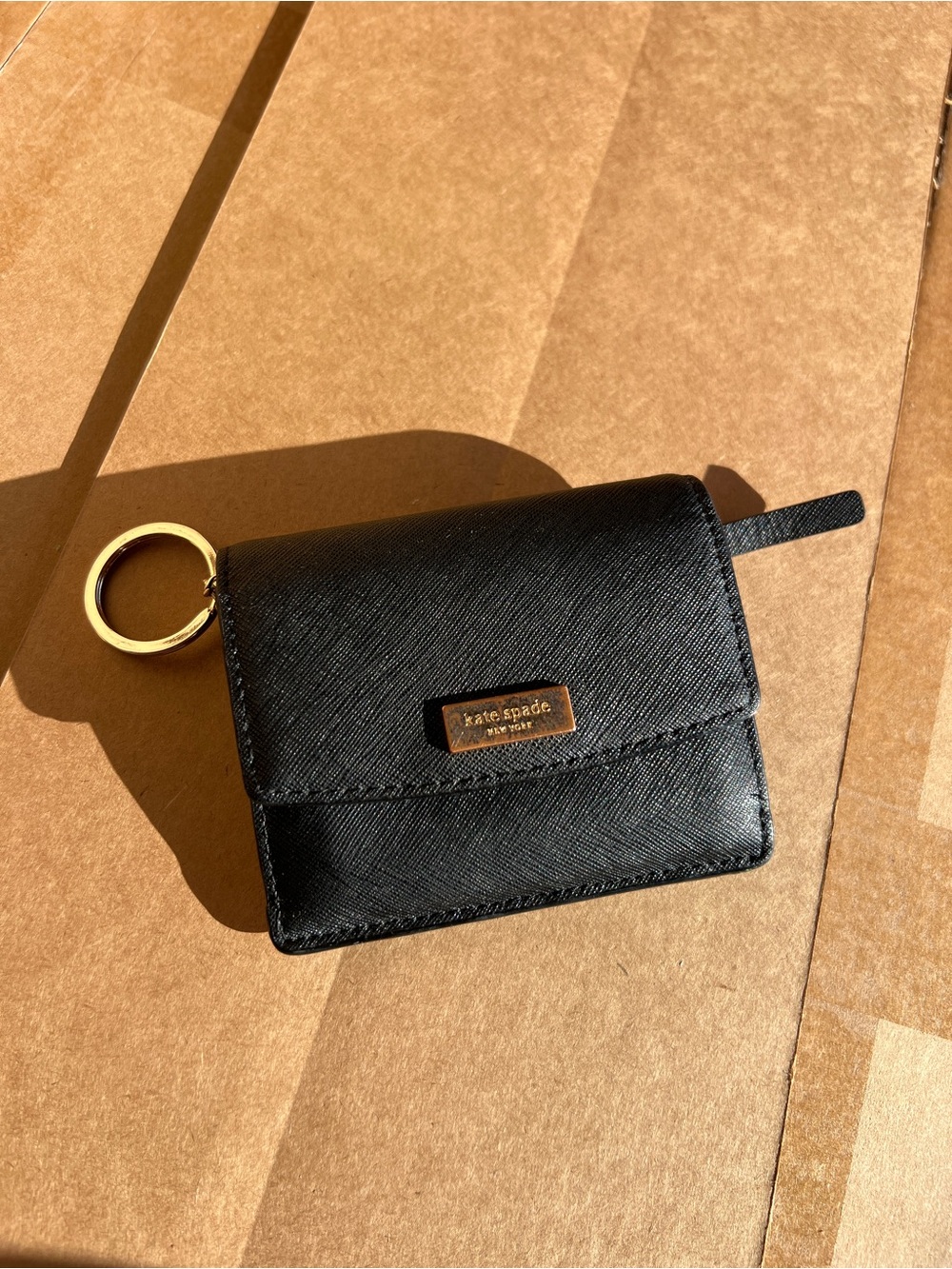 kate spade Black Leather Key Card Wallet with Gold Hardware